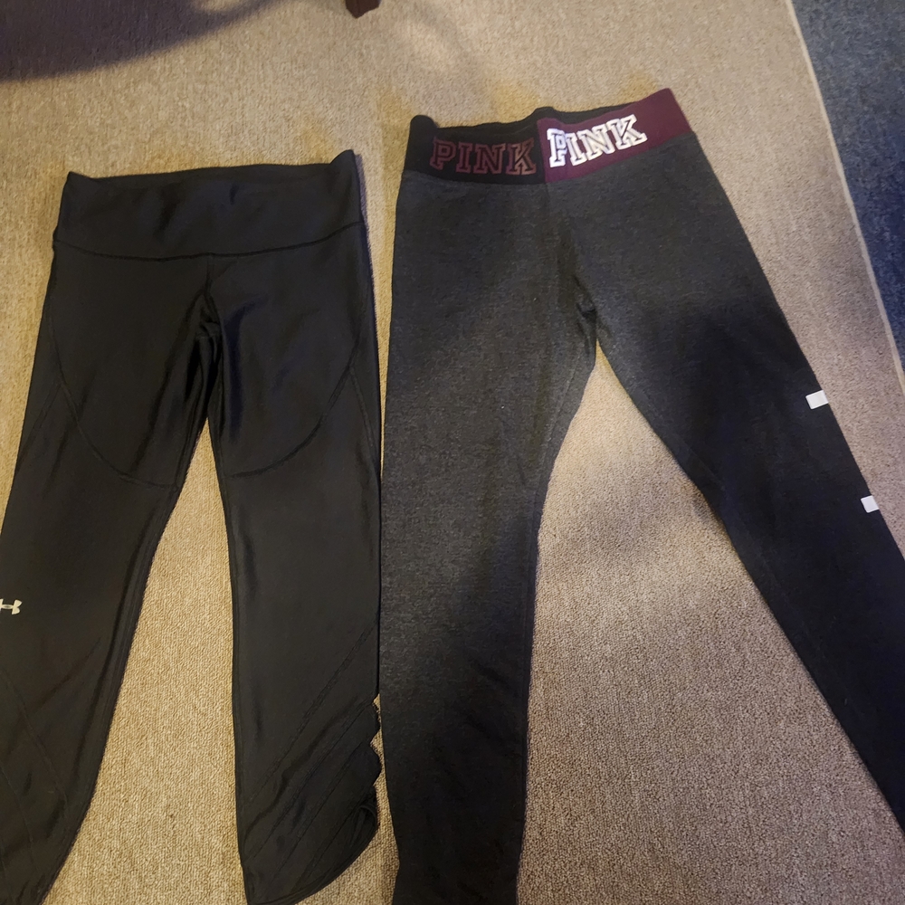 Under Armour Black Performance Leggings and PInk Yoga Pants